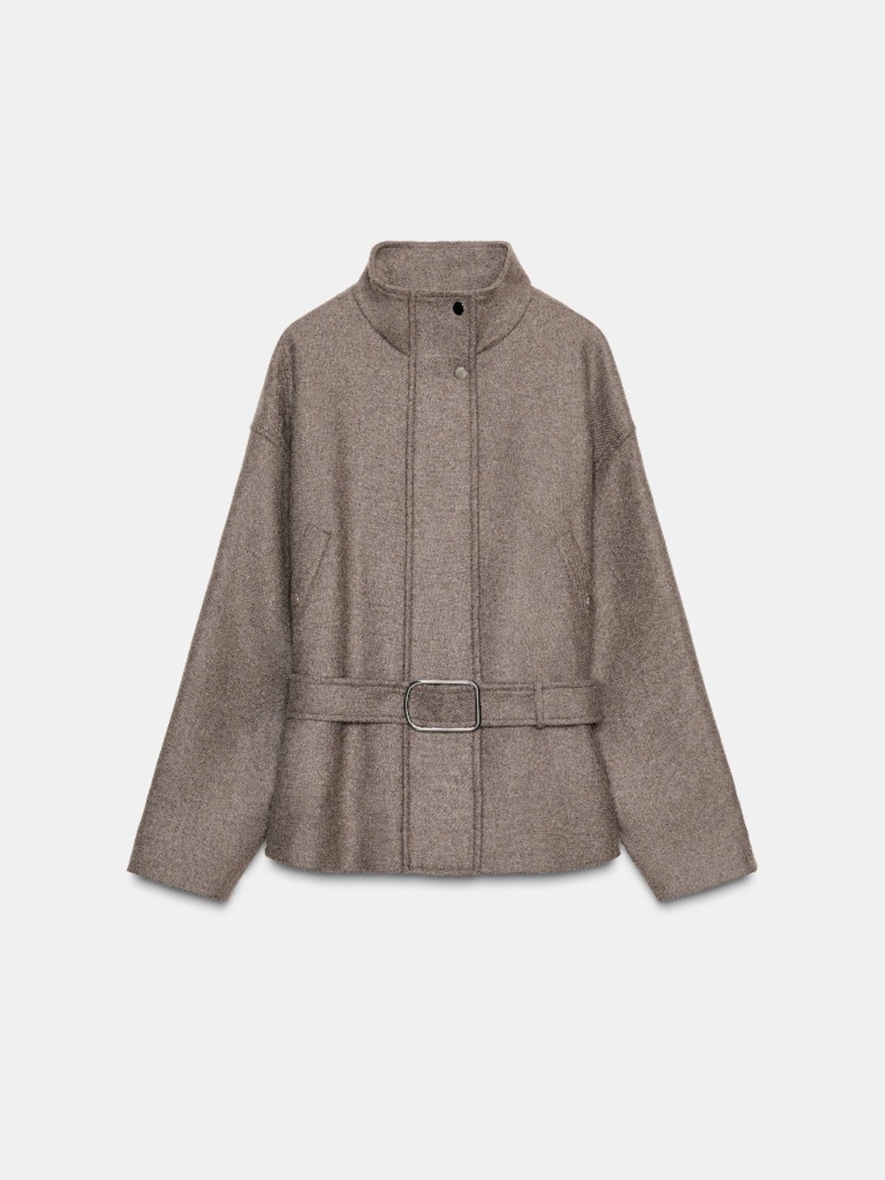 Zara Cropped Wool Coat with Belt in Tan